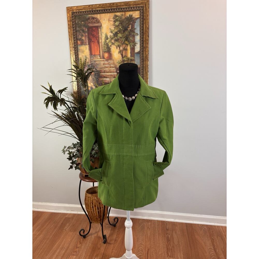 Merona Women Jacket‎ M Green Long Sleeve Collar Napel Notch Lined 3 Hide Button